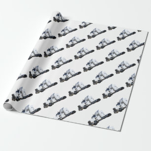 Witte punttractoraanhangwagen cadeaupapier