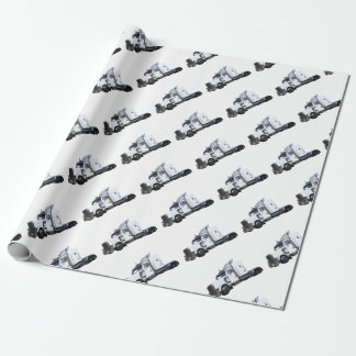 Witte punttractoraanhangwagen cadeaupapier