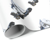 Witte punttractoraanhangwagen cadeaupapier (Rol Hoek)