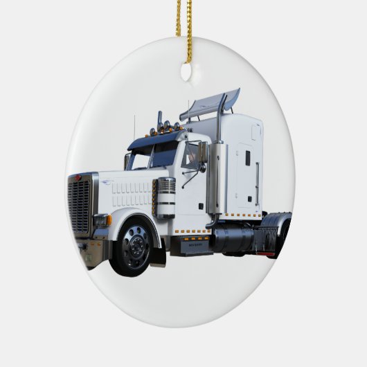 Witte punttractoraanhangwagen keramisch ornament (Rechts)