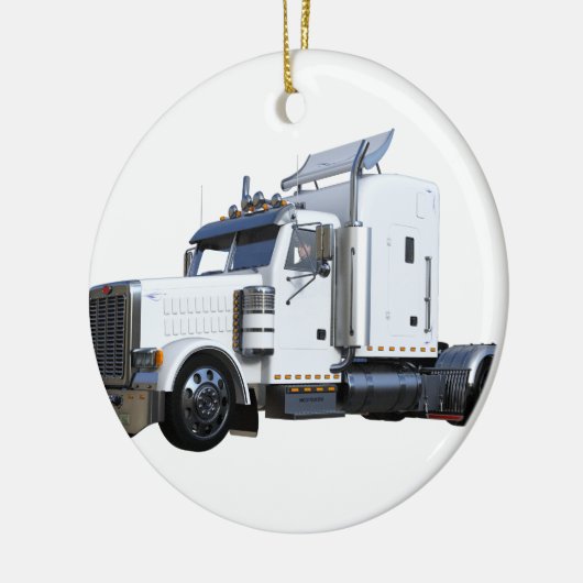 Witte punttractoraanhangwagen keramisch ornament (Links)