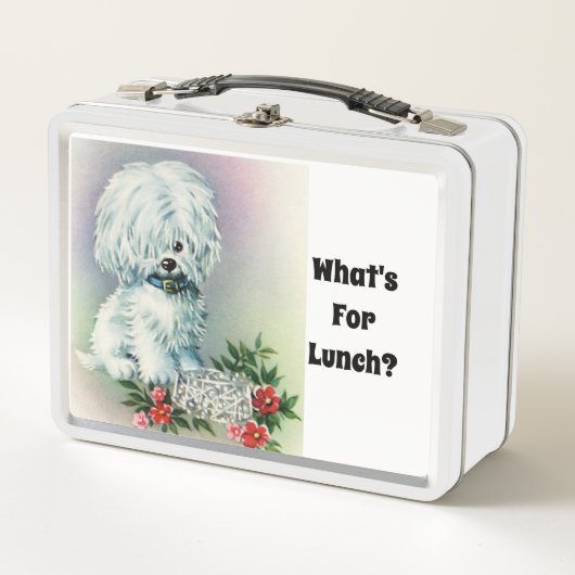 Witte Pup Metalen Lunchbox (Voorkant)