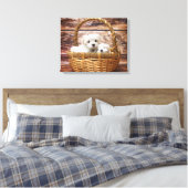 Witte Puppies in een mand Canvas Afdruk (Insitu (Slaapkamer))