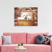 Witte Puppies in een mand Canvas Afdruk (Insitu (Woonkamer))