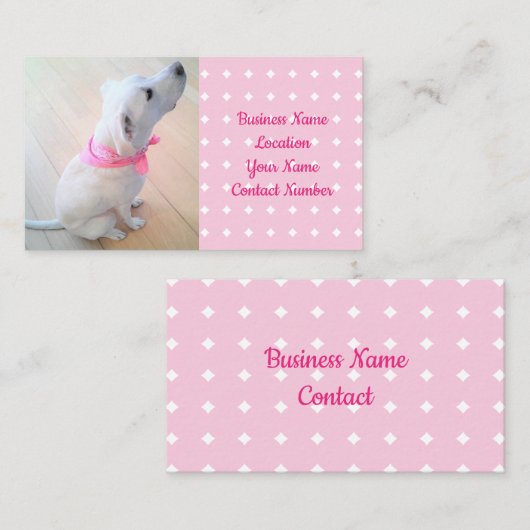 Witte puppy dog met carf roze zakje visitekaartje (Voorkant / Achterkant)