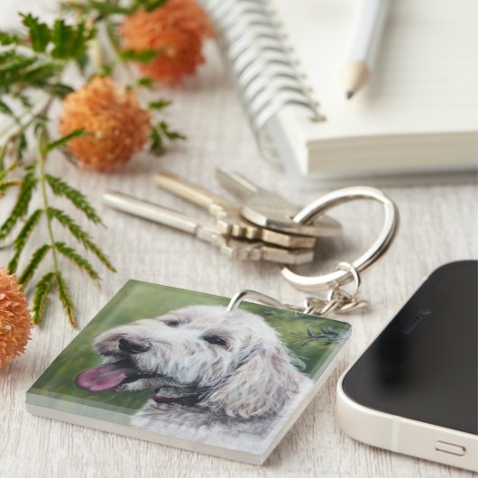 Witte puppy Goldendoedel Sleutelhanger (Voorkant Rechts)