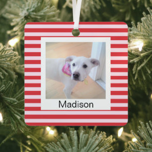 Witte Puppy Hond Vrolijk Kerstfeest Rood en Roze N Metalen Ornament