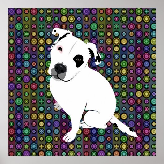 Witte puppy op rond cirkelpatroon poster (Voorkant)