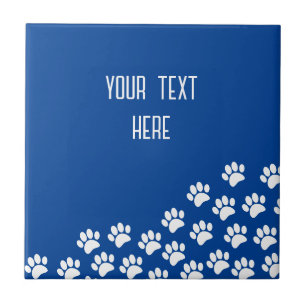 Witte Puppy Paw Prints met aangepaste tekst blauw Tegeltje