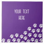 Witte Puppy Paw Prints met aangepaste tekst Paarse Tegeltje (Voorkant)