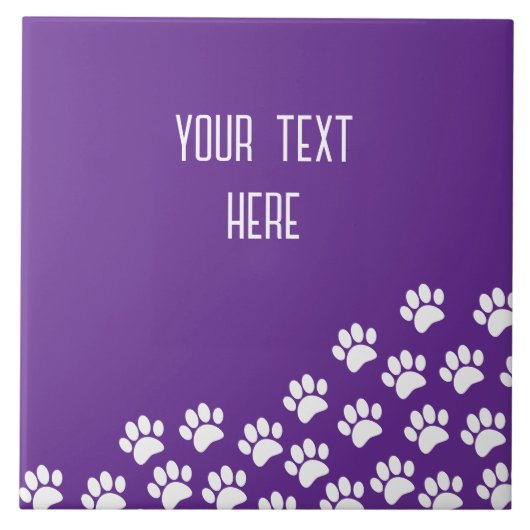 Witte Puppy Paw Prints met aangepaste tekst Paarse Tegeltje (Voorkant)