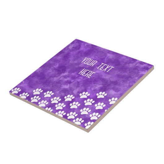 Witte Puppy Paw Prints Waterverf Aangepaste tekst Tegeltje (Zijkant)
