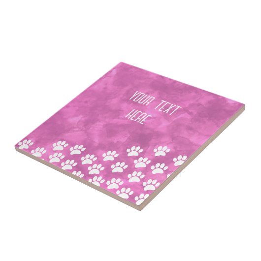 Witte Puppy Paw Prints Waterverf Aangepaste tekst Tegeltje (Zijkant)