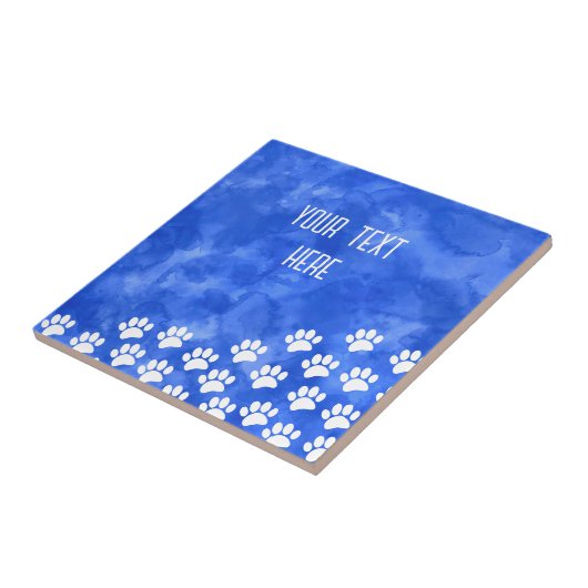 Witte Puppy Paw Prints Waterverf Aangepaste tekst Tegeltje (Zijkant)