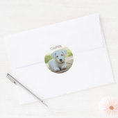 WITTE PUPPY STICKER MET NAAM VAN KIND OF PUPPY. (Envelop)