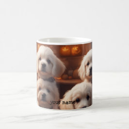 Witte puppy's in de keuken met Halloween Koffiemok