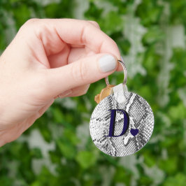 Witte Python Slangenhuid - Rijke Elegante Monogram Sleutelhanger