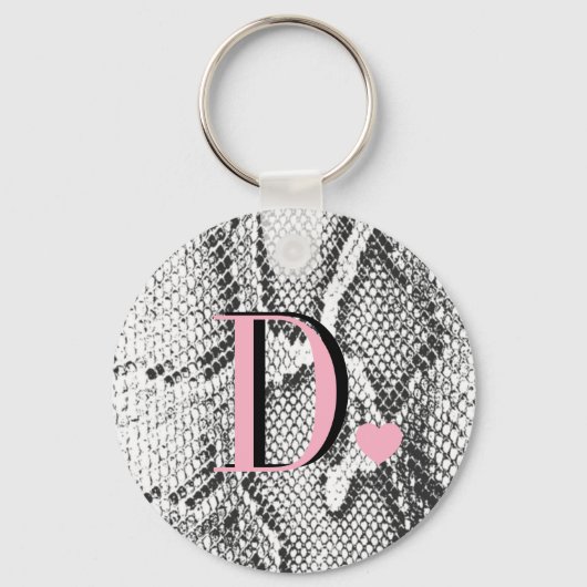 Witte Python Slangenhuid - Rijke Elegante Monogram Sleutelhanger (Voorkant)