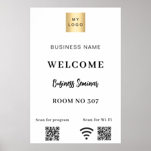 Witte QR code business logo seminarruimte wifi Poster (Voorkant)