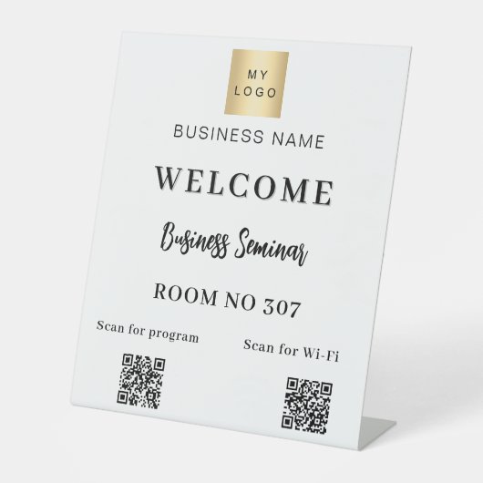 Witte QR code business logo seminarruimte wifi Reclamebord Met Voetstuk (Voorkant)
