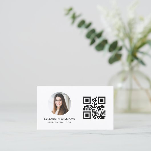 Witte QR-code fotomonogram minimalistisch Visitekaartje (Staand voorkant)