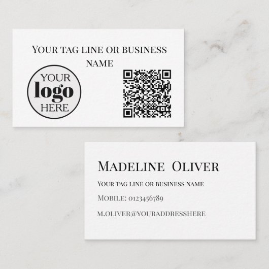Witte QR-code Logo Simple Visitekaartje (Voorkant / Achterkant)