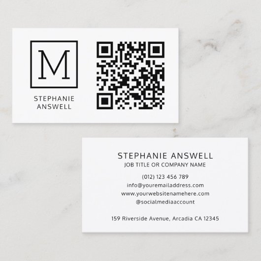 Witte QR code Minimal Logo Professional Visitekaartje (Voorkant / Achterkant)