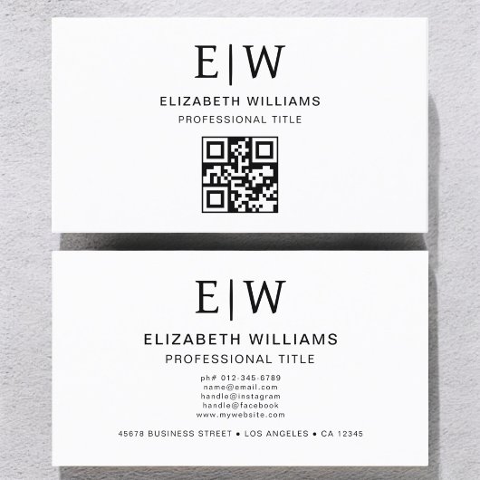 Witte QR-code monogram minimalistisch Visitekaartje