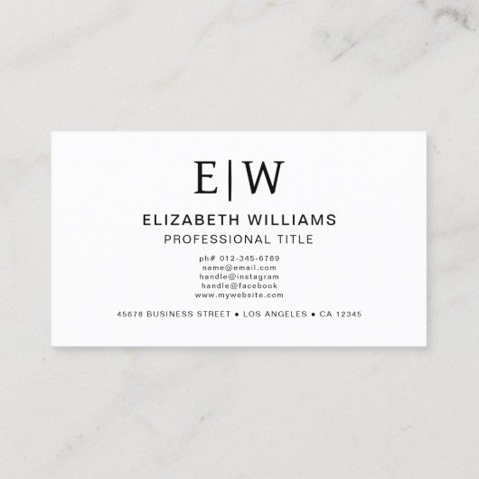 Witte QR-code monogram minimalistisch Visitekaartje (Achterkant)