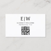 Witte QR-code monogram minimalistisch Visitekaartje (Voorkant)