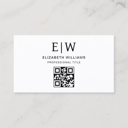 Witte QR-code monogram minimalistisch Visitekaartje (Voorkant)