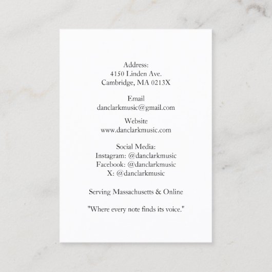 Witte QR Code Muziek Leraar Akoestische Gitaar Visitekaartje (Achterkant)