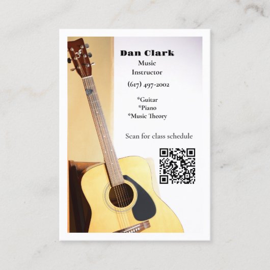 Witte QR Code Muziek Leraar Akoestische Gitaar Visitekaartje (Voorkant)