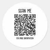 Witte QR-code scannen voor meer informatie Ronde Sticker (Voorkant)
