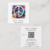 *~* Witte QR Vredesbord Bloemen Grunge Boho AP57 Vierkante Visitekaartje (Voorkant / Achterkant)