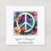 *~* Witte QR Vredesbord Bloemen Grunge Boho AP57 Vierkante Visitekaartje (Voorkant)