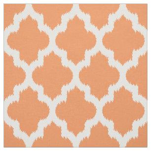 Witte Quatrefoil Ikat & Aangepaste Oranje achtergr Stof