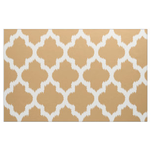 Witte Quatrefoil Ikat & Custom Beige Background Stof