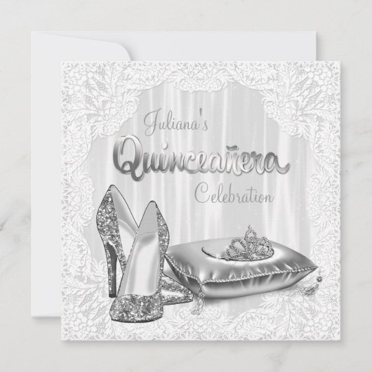 Witte Quinceanera Kaart (Voorkant)