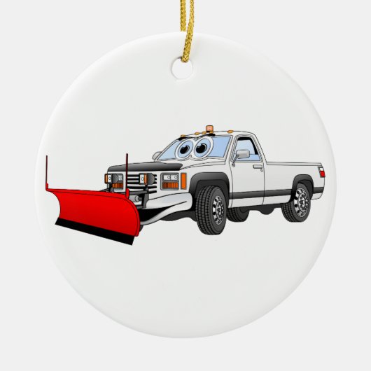 Witte R Pick Up Sneeuwploeg Cartoon Keramisch Ornament (Voorkant)