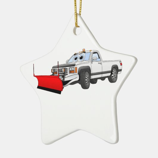Witte R Pick Up Sneeuwploeg Cartoon Keramisch Ornament (Links)