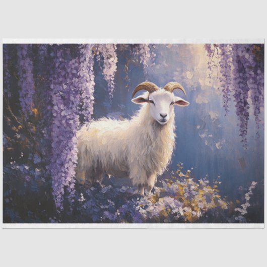Witte Ram en Wisteria Bloemen Decoupage Tissuepapier (Voorkant)