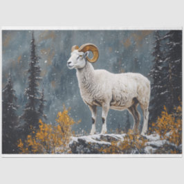 Witte Ram Staande Op Snowy Mountain Decoupage Tissuepapier