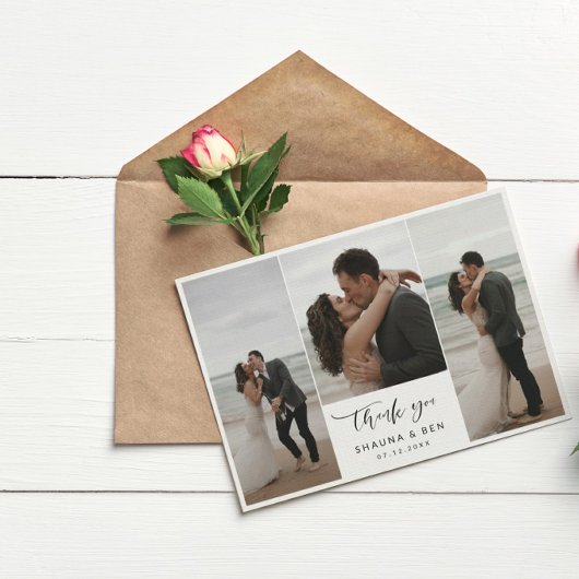 Witte rand Terug 3 Foto Collage Weddenschap Hartel Bedankkaart