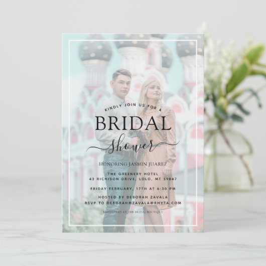 Witte rand Vellum Effect Foto Bruidsmeisje Feest Kaart (Staand voorkant)