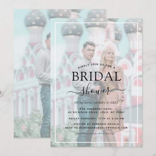 Witte rand Vellum Effect Foto Bruidsmeisje Feest Kaart (Voorkant / Achterkant)