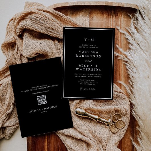 witte rand zwarte unieke QR-code bruiloft Kaart