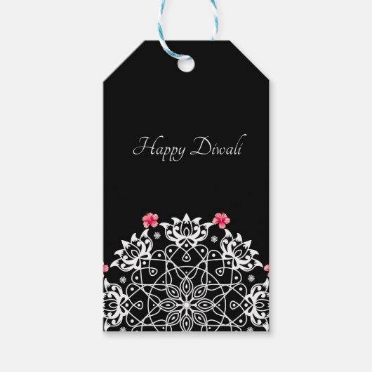  witte Rangoli met hibiscus Gift Label Cadeaulabel (Voorkant)
