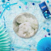 Witte ranunculus en hydrangeas papieren bordje (Feest)