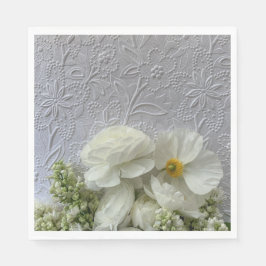 Witte ranunculus en lijnen met tekstruimte wodin servet